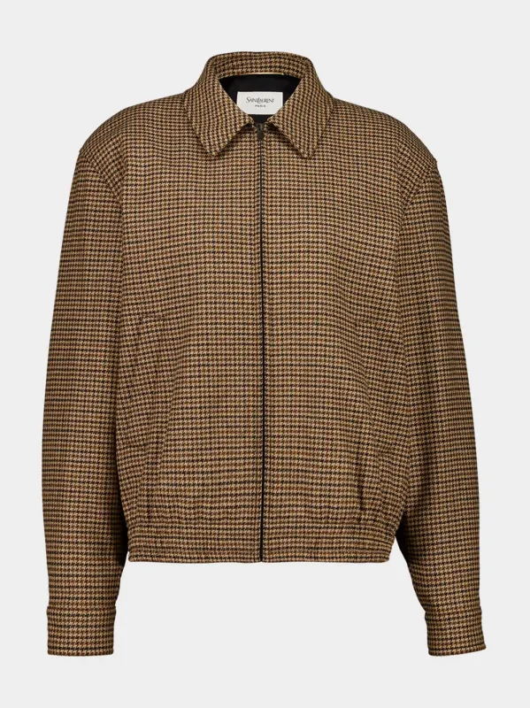 Beige and Marron Puppytooth Padded Jacket made by Yves Saint Laurent