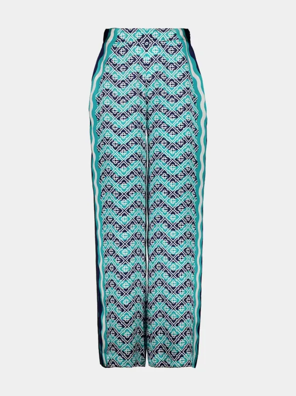 Monogram Wave Silk Wide-Leg Trousers made by Casablanca