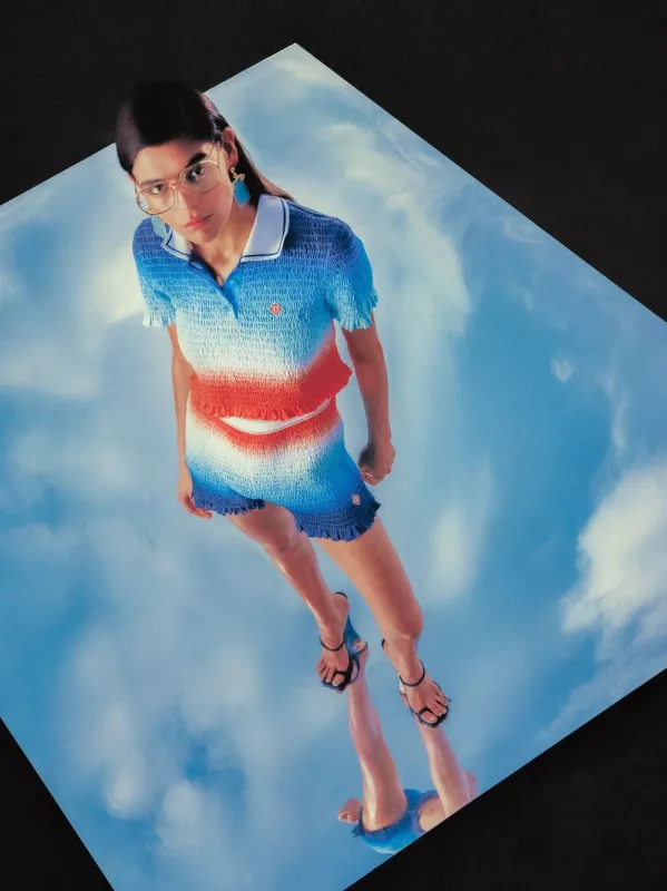 Gradient Cropped Shirred Polo Shirt sold by Fashion Clinic