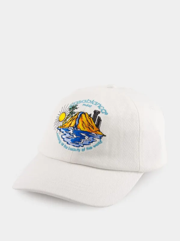White Oasis Embroidered Cotton Cap sold by Fashion Clinic