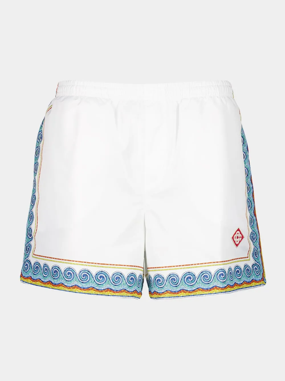 White Printed Beach Club Swim Shorts sold by Fashion Clinic
