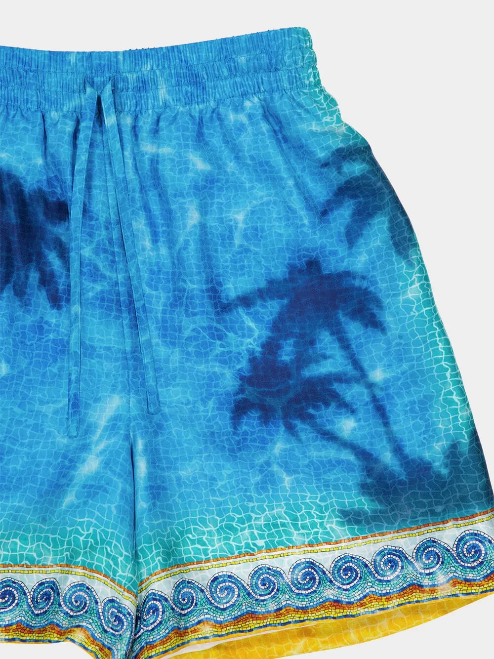 Turquoise Blue Caustics Emblem Silk Shorts sold by Fashion Clinic product image thumbnail 3