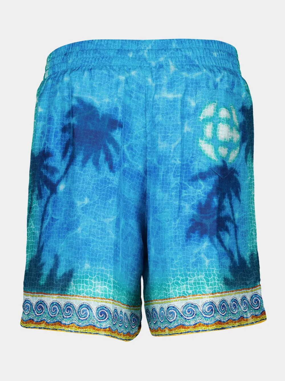 Turquoise Blue Caustics Emblem Silk Shorts sold by Fashion Clinic product image thumbnail 2