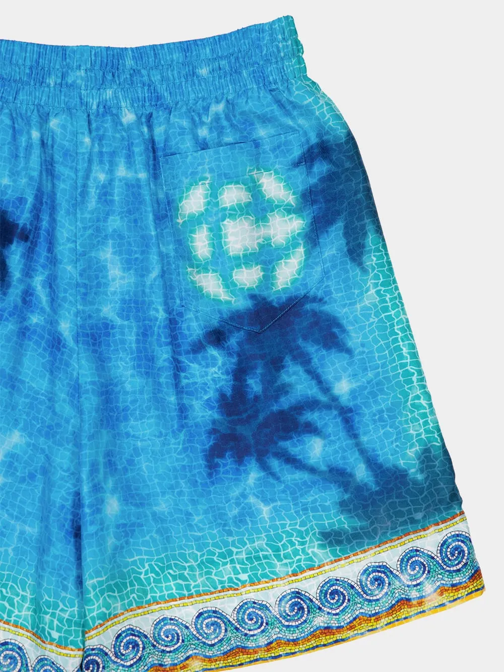 Turquoise Blue Caustics Emblem Silk Shorts sold by Fashion Clinic product image thumbnail 4