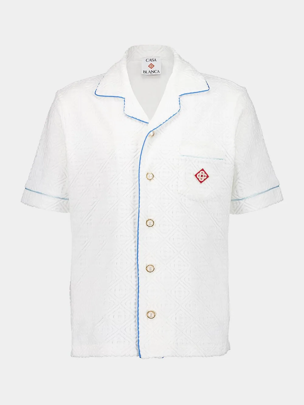 White Tennis Stripe Towelling Shirt sold by Fashion Clinic