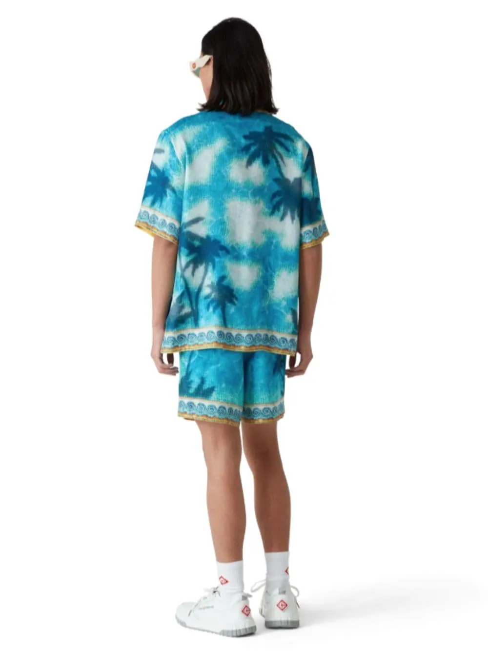 Turquoise Blue Caustics Emblem Silk Shirt sold by Fashion Clinic product image thumbnail 4