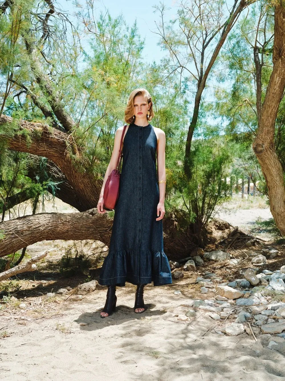 Denim Blue Daphne Sleeveless Maxi Dress sold by Fashion Clinic