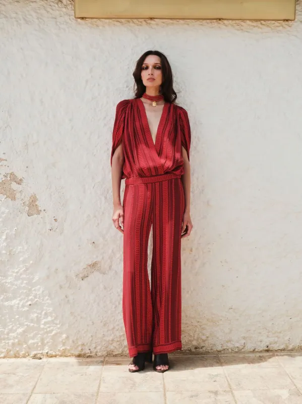 Burgundy Diktamo Textured Silk Bodysuit made by Fashion Clinic