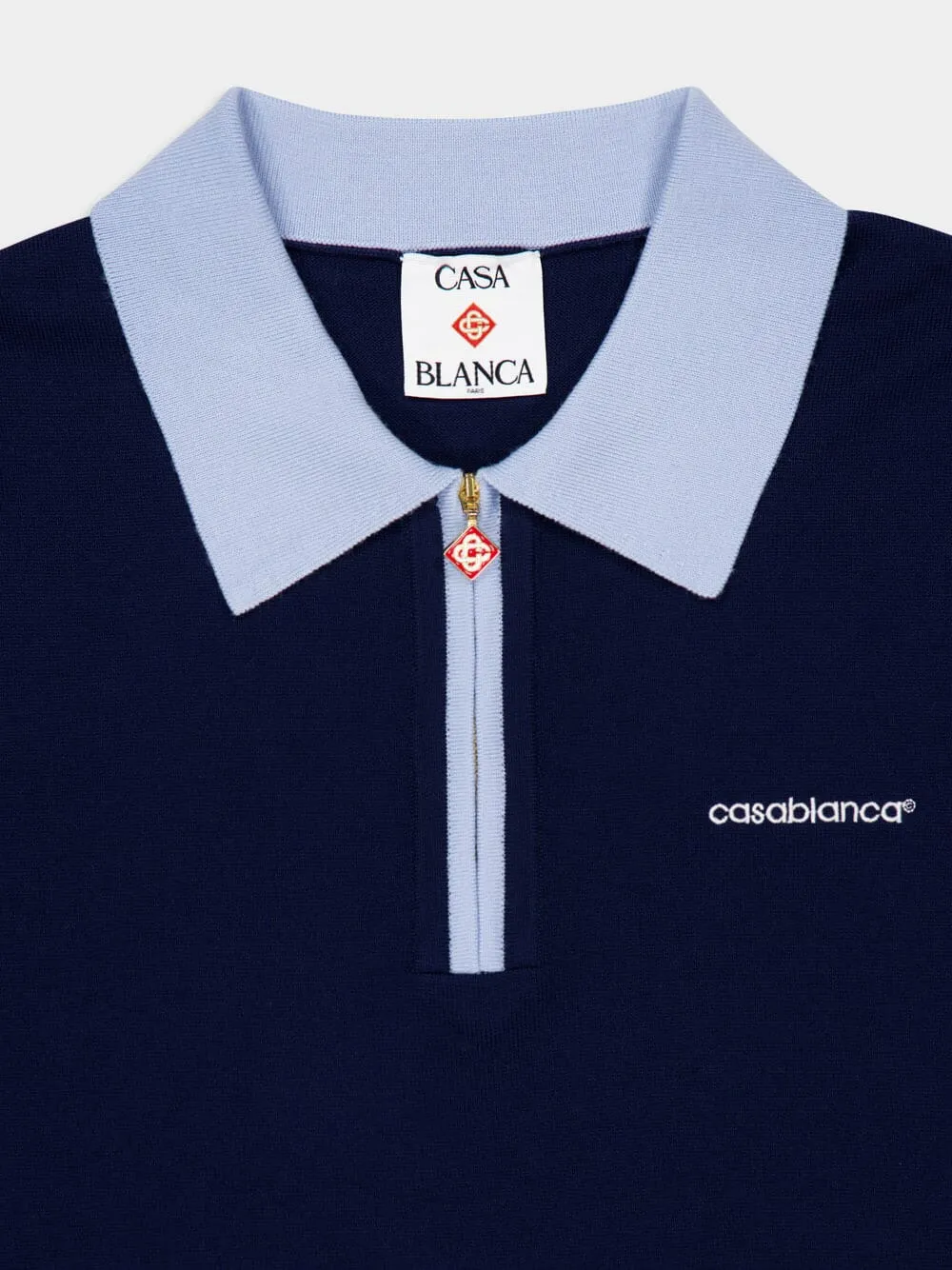 Navy Merino Knit Tennis Polo Shirt sold by Fashion Clinic product image thumbnail 3