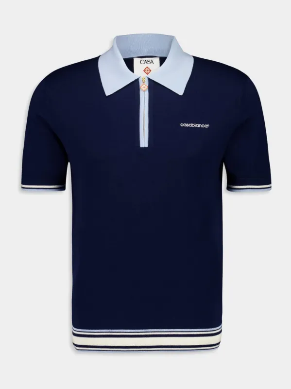 Navy Merino Knit Tennis Polo Shirt sold by Fashion Clinic