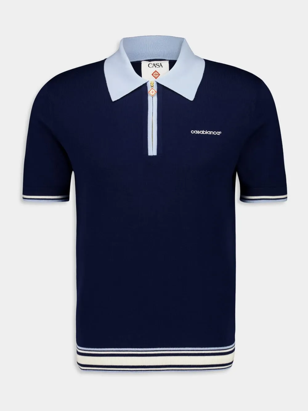 Navy Merino Knit Tennis Polo Shirt sold by Fashion Clinic