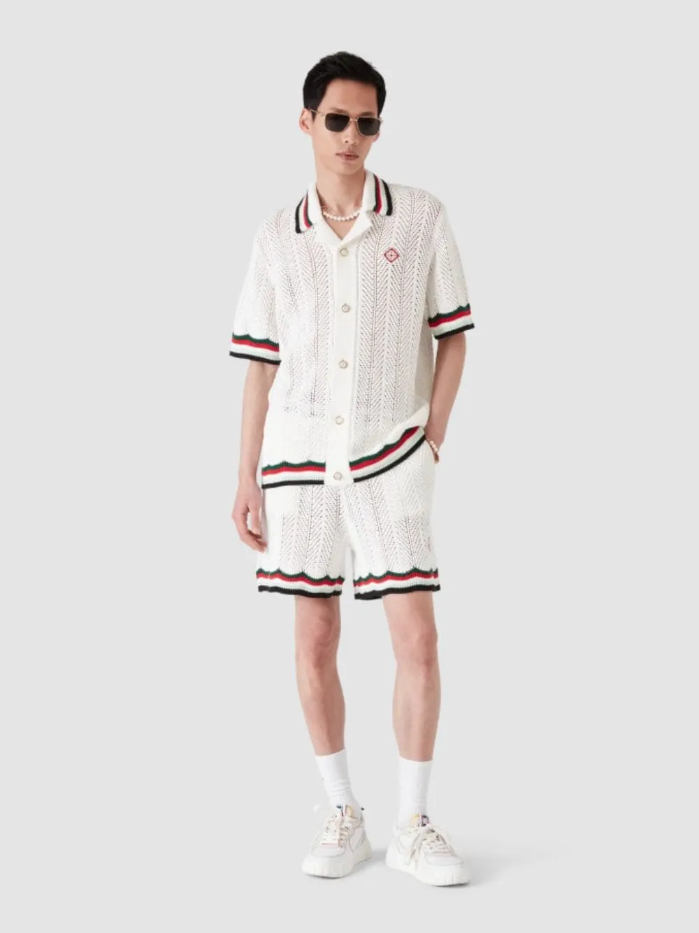 Off-White Cotton Montagne Ondulée Short Sleeve Crochet Shirt sold by Fashion Clinic