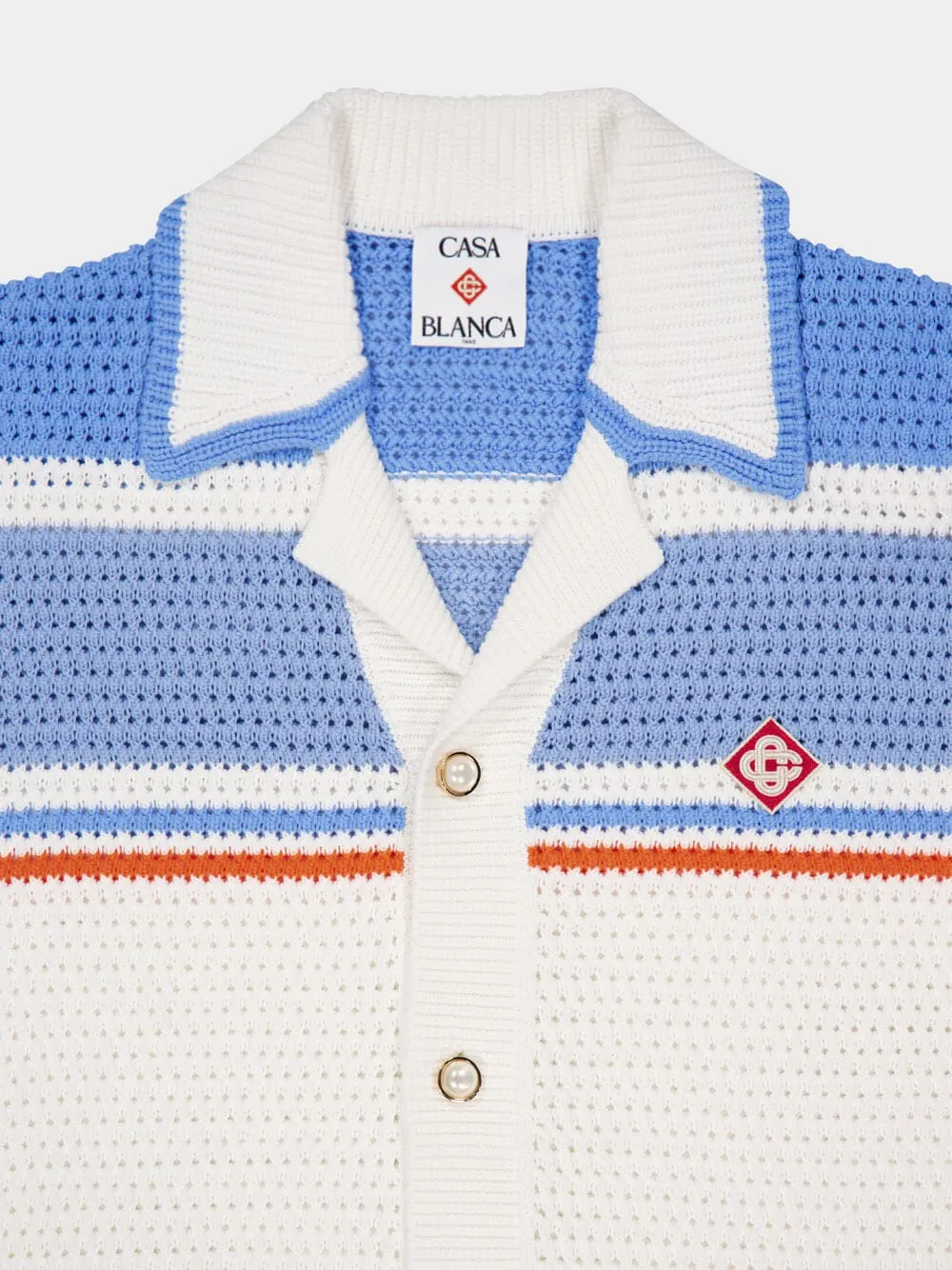 Blue Cotton Tennis Short Sleeve Crochet Shirt sold by Fashion Clinic product image thumbnail 5