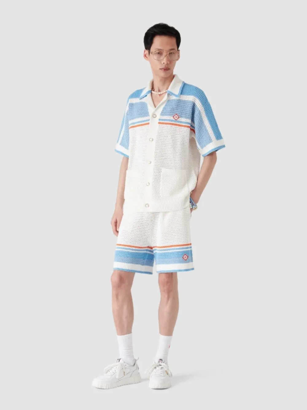 Blue Cotton Tennis Short Sleeve Crochet Shirt sold by Fashion Clinic product image thumbnail 2