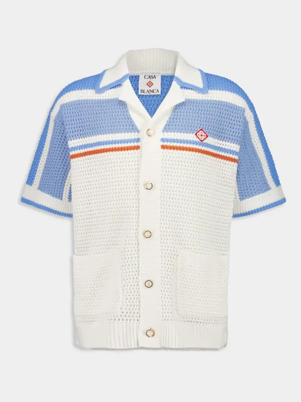 Blue Cotton Tennis Short Sleeve Crochet Shirt sold by Fashion Clinic