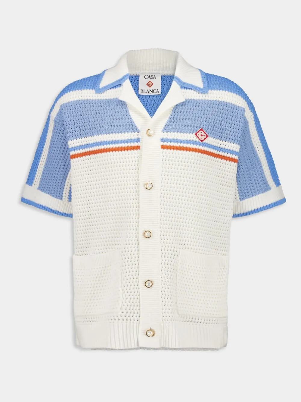 Blue Cotton Tennis Short Sleeve Crochet Shirt sold by Fashion Clinic