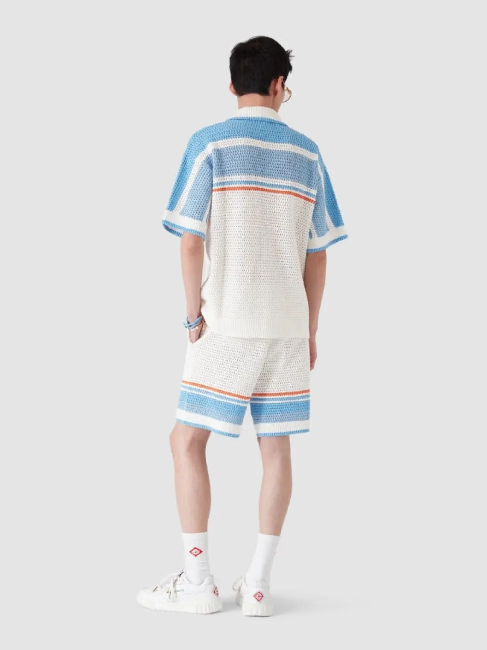 Blue Cotton Tennis Short Sleeve Crochet Shirt sold by Fashion Clinic product image thumbnail 4