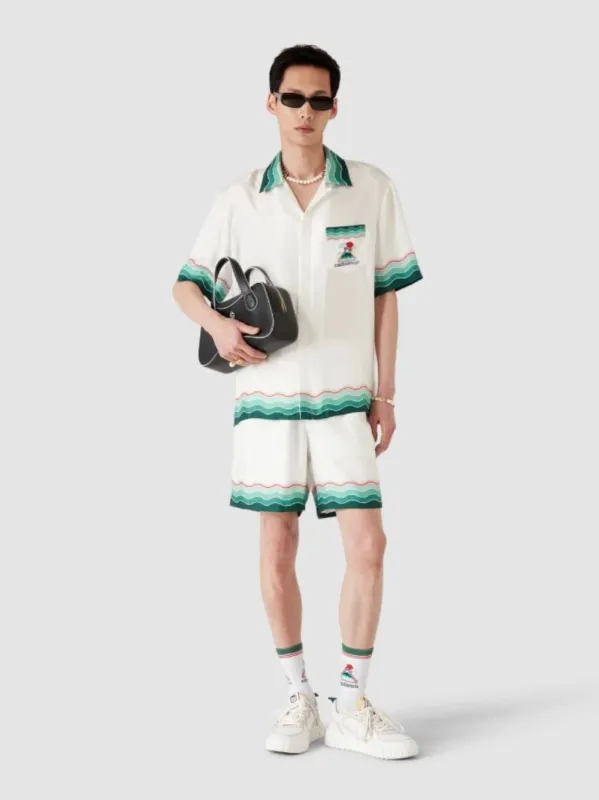 White Montagne Ondulée Silk Shorts sold by Fashion Clinic