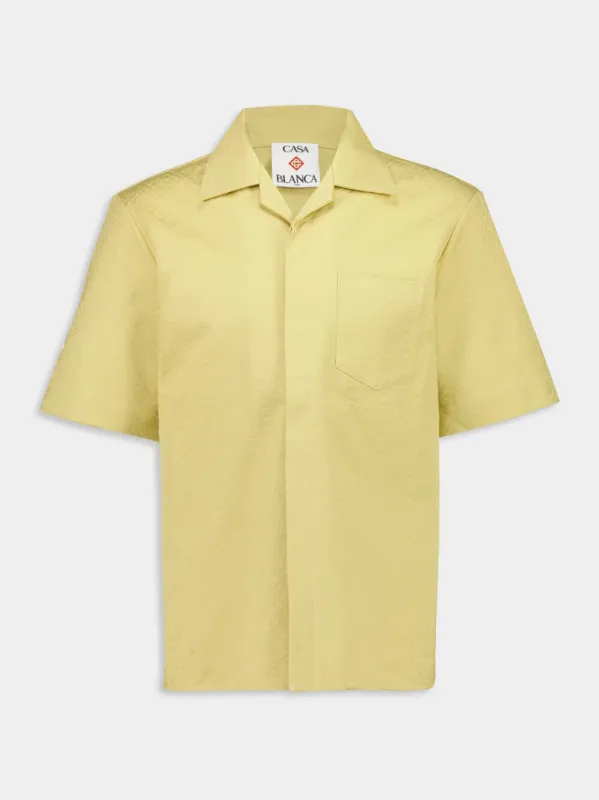 Yellow Short Sleeve Button-Up Monogram Cotton Shirt sold by Fashion Clinic