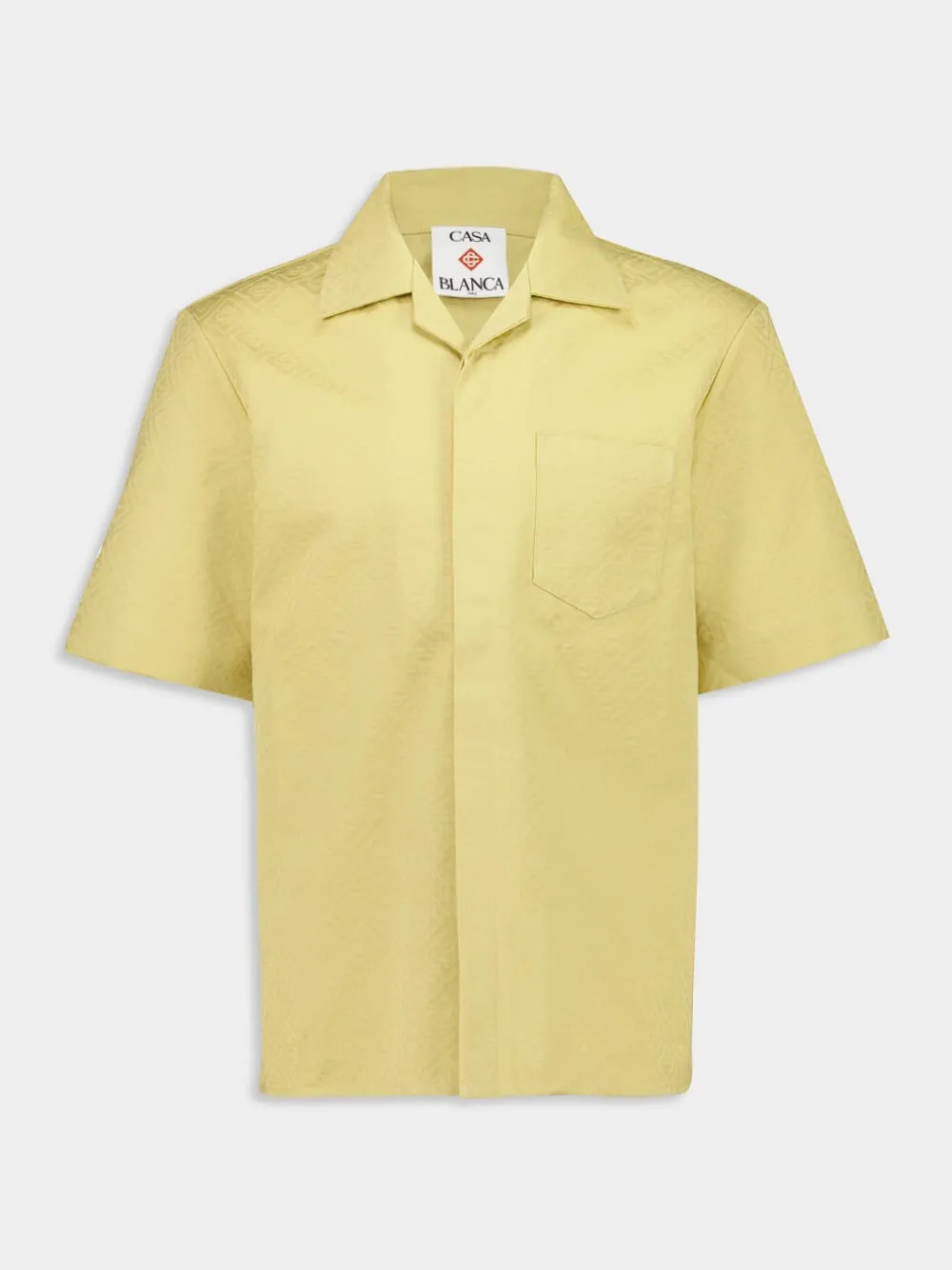 Yellow Short Sleeve Button-Up Monogram Cotton Shirt sold by Fashion Clinic