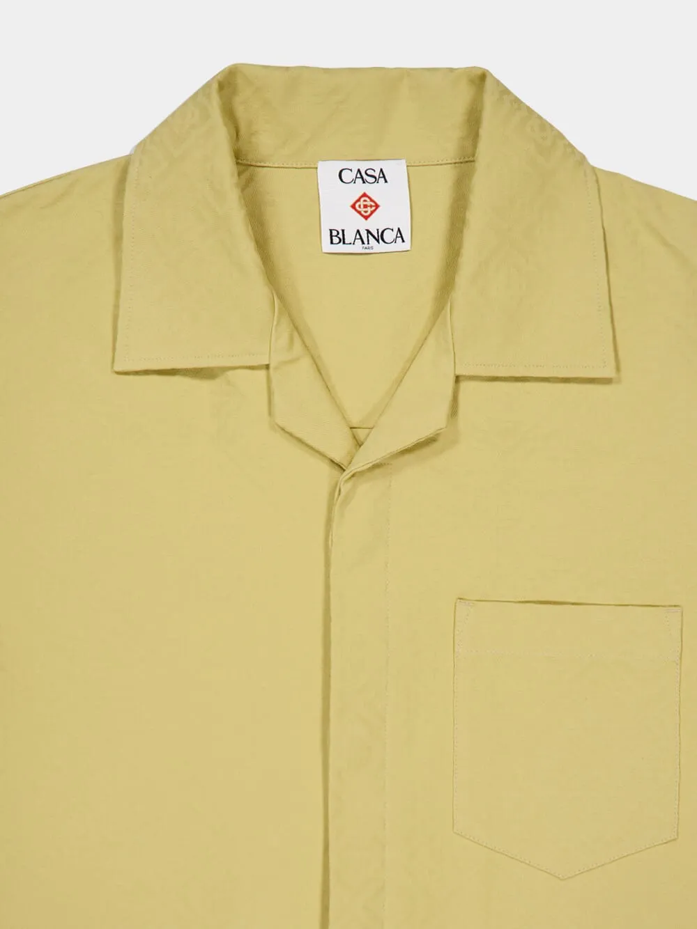 Yellow Short Sleeve Button-Up Monogram Cotton Shirt sold by Fashion Clinic product image thumbnail 3