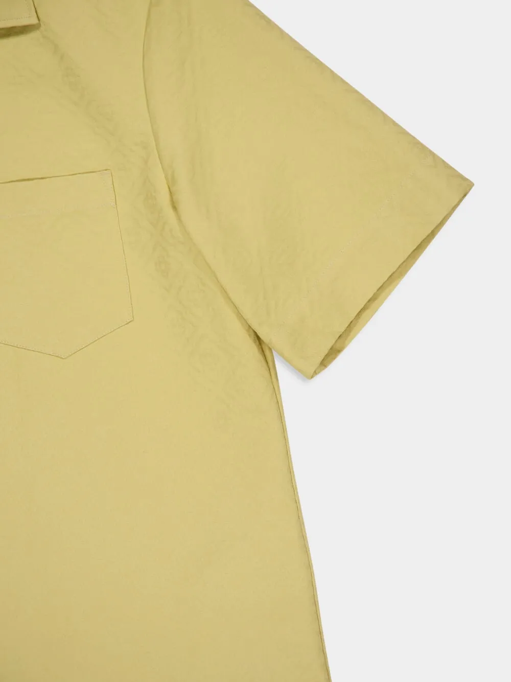 Yellow Short Sleeve Button-Up Monogram Cotton Shirt sold by Fashion Clinic product image thumbnail 4