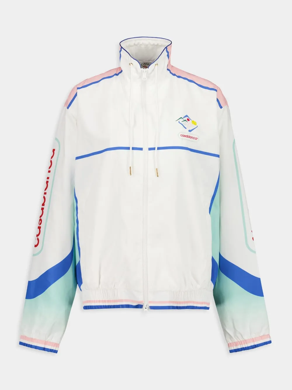 White Zipped Windbreaker Jacket in Poly Taffeta sold by Fashion Clinic