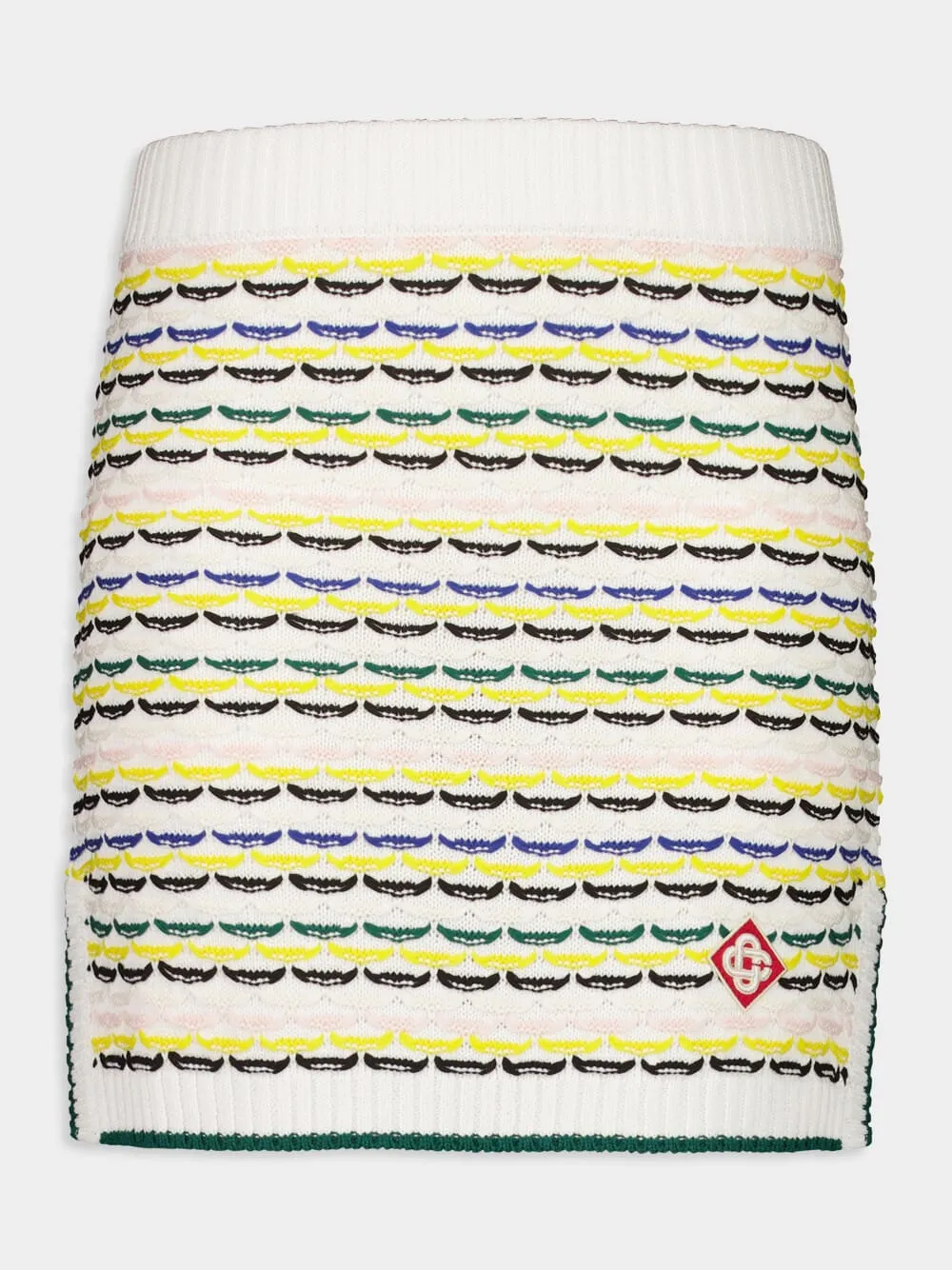 Cotton Tuck Stitch Knit Mini Skirt in Multicolour sold by Fashion Clinic