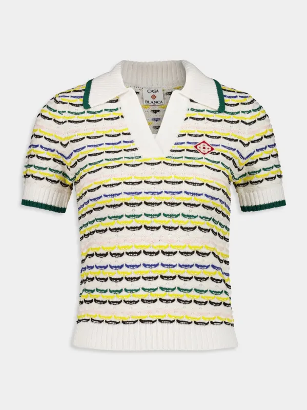 Cotton Tuck Stitch Cropped Polo Shirt in Multicolour sold by Fashion Clinic