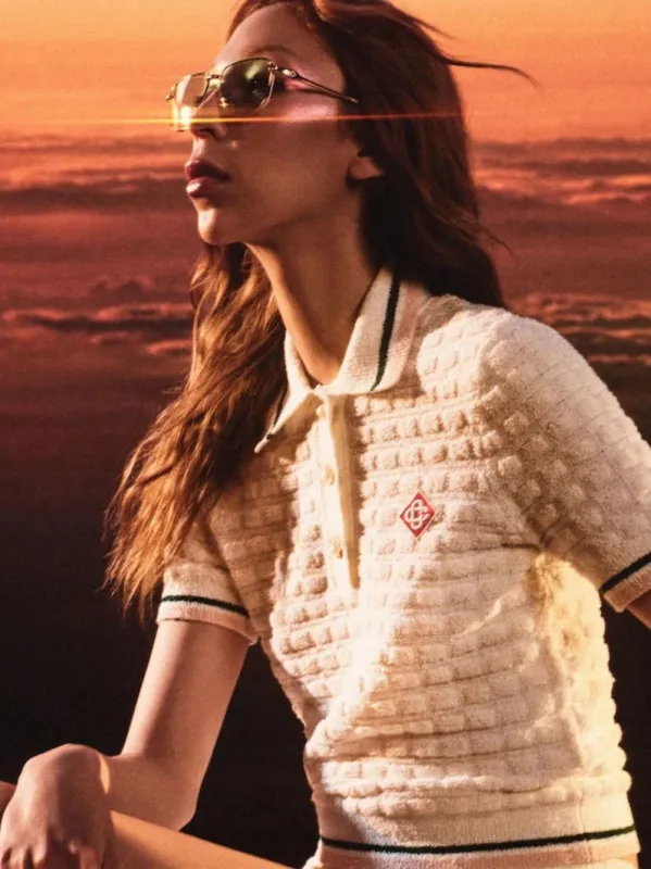 White Cotton Bouclé Polo Shirt sold by Fashion Clinic