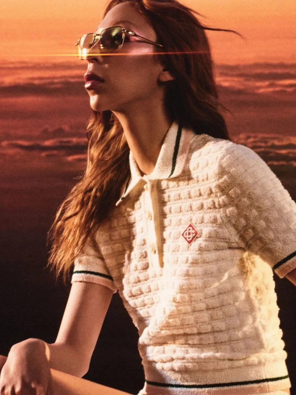 White Cotton Bouclé Polo Shirt sold by Fashion Clinic