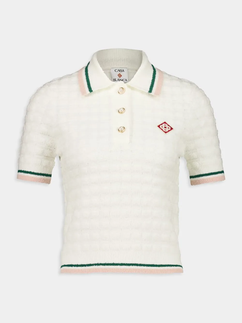 White Cotton Bouclé Polo Shirt sold by Fashion Clinic product image thumbnail 2