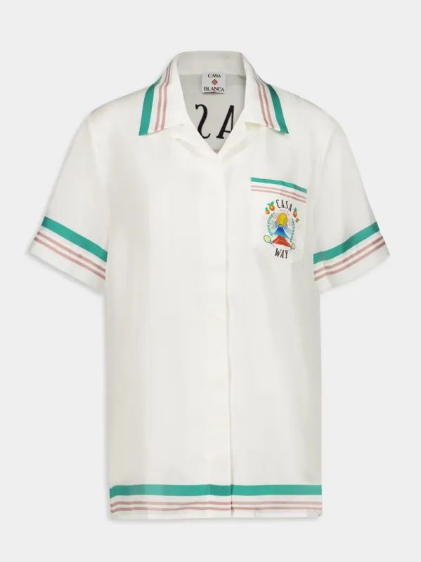 White Casa Way Silk Cuban Collar Shirt sold by Fashion Clinic