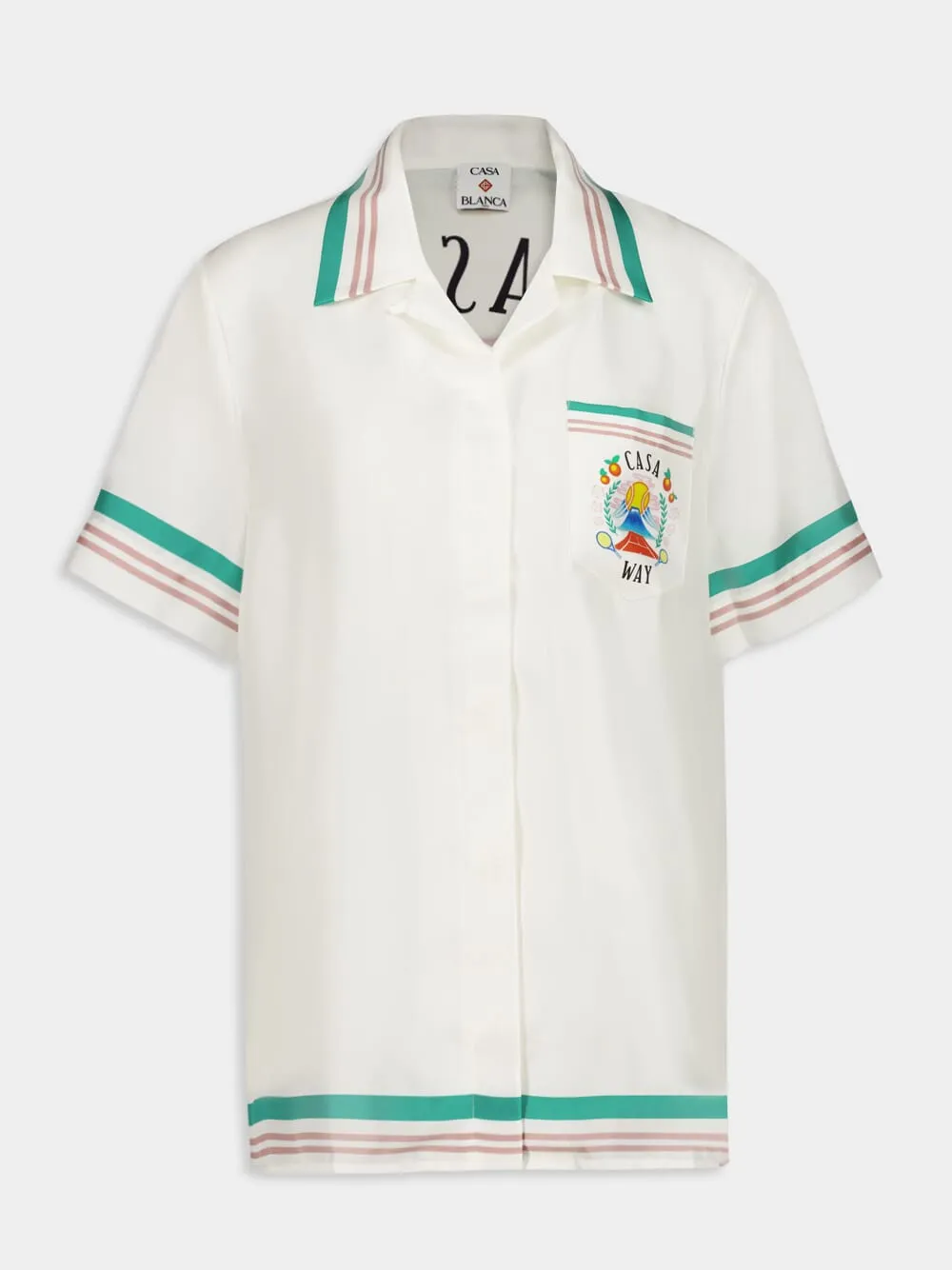 White Casa Way Silk Cuban Collar Shirt sold by Fashion Clinic