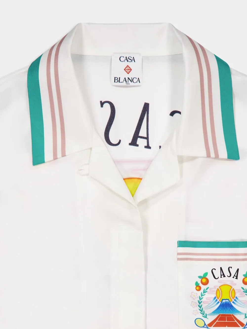 White Casa Way Silk Cuban Collar Shirt sold by Fashion Clinic product image thumbnail 3