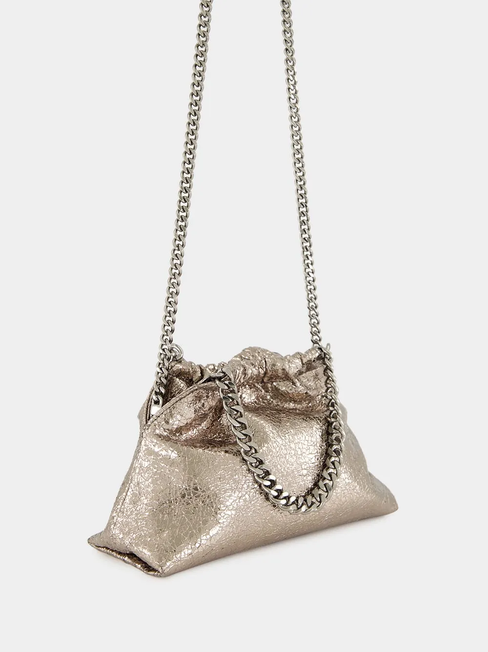 Steel Grey Falabella Mini Drawstring Bag in Metallic Cracklé sold by Fashion Clinic product image thumbnail 3