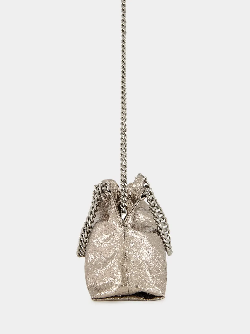 Steel Grey Falabella Mini Drawstring Bag in Metallic Cracklé sold by Fashion Clinic product image thumbnail 4