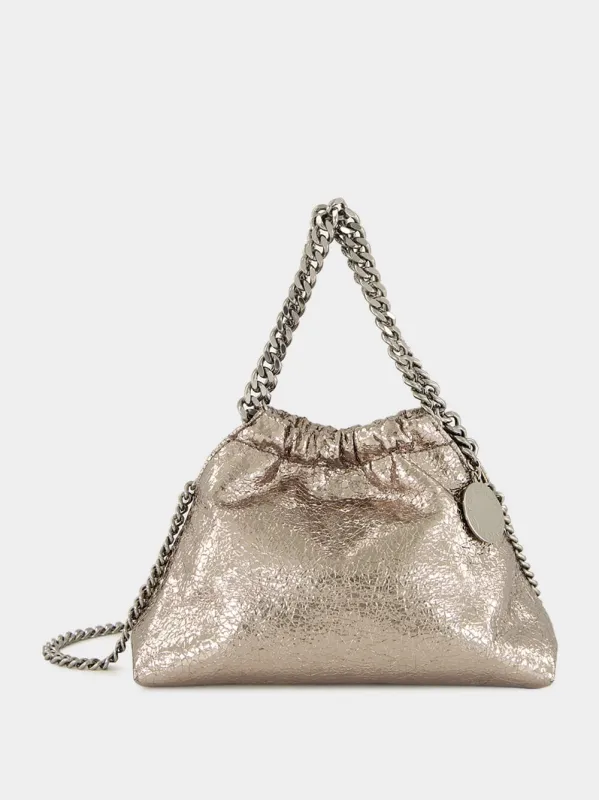 Steel Grey Falabella Mini Drawstring Bag in Metallic Cracklé sold by Fashion Clinic