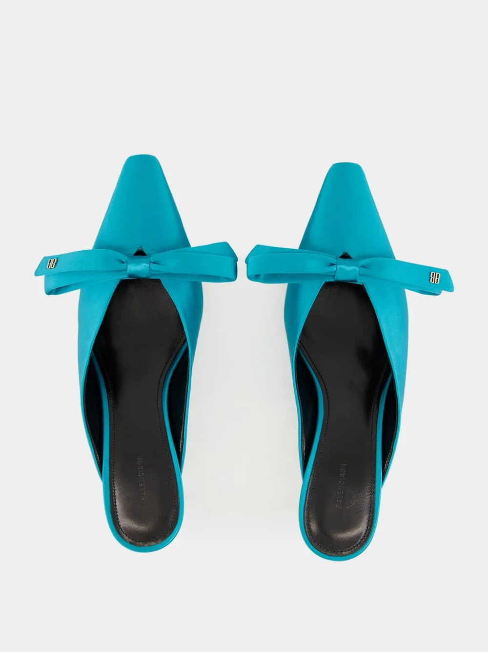 Nano Bow Heeled Mules in Blue Satin sold by Fashion Clinic product image thumbnail 4