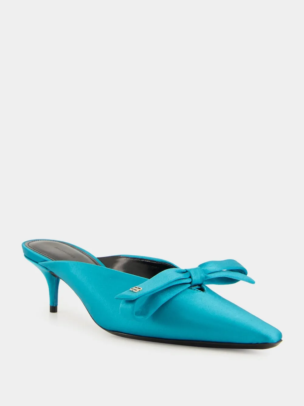 Nano Bow Heeled Mules in Blue Satin sold by Fashion Clinic product image thumbnail 2