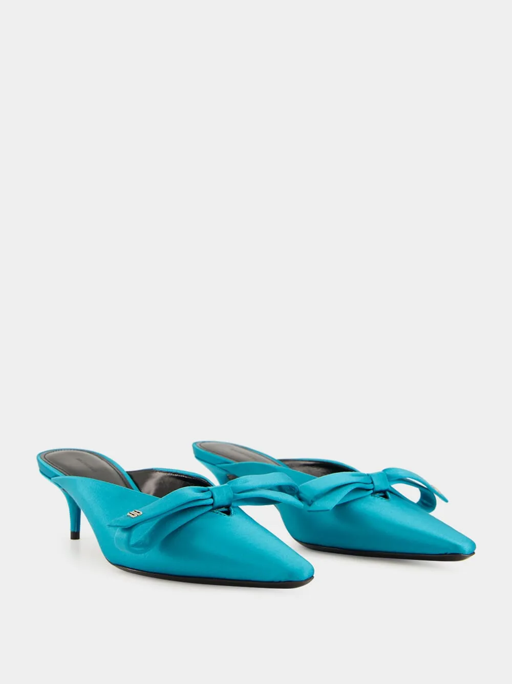 Nano Bow Heeled Mules in Blue Satin sold by Fashion Clinic product image thumbnail 3