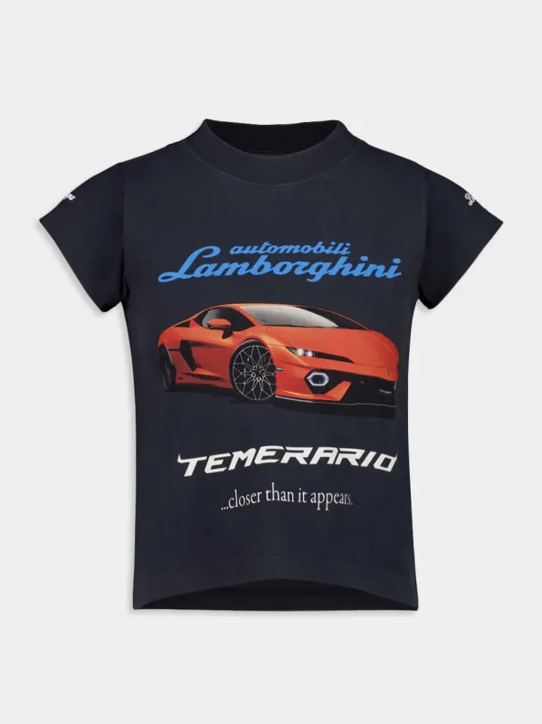 Black Faded Automobili Lamborghini Shrunk T-Shirt sold by Fashion Clinic