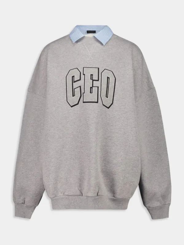 Heather Grey CEO Team Logo Shirt Collar Crewneck sold by Fashion Clinic