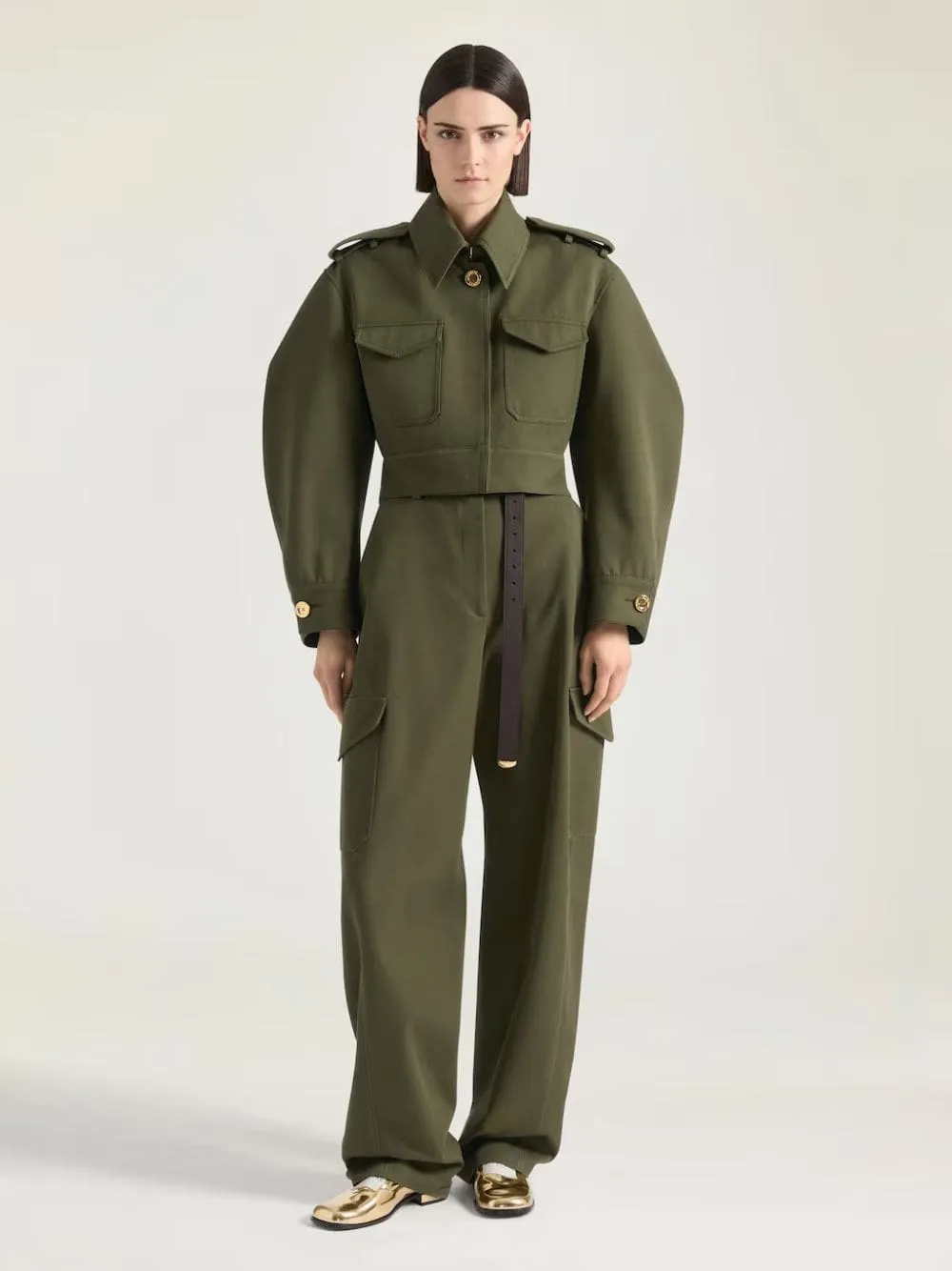 Cropped Utility Jacket in Khaki Cotton and Wool sold by Fashion Clinic product image thumbnail 2