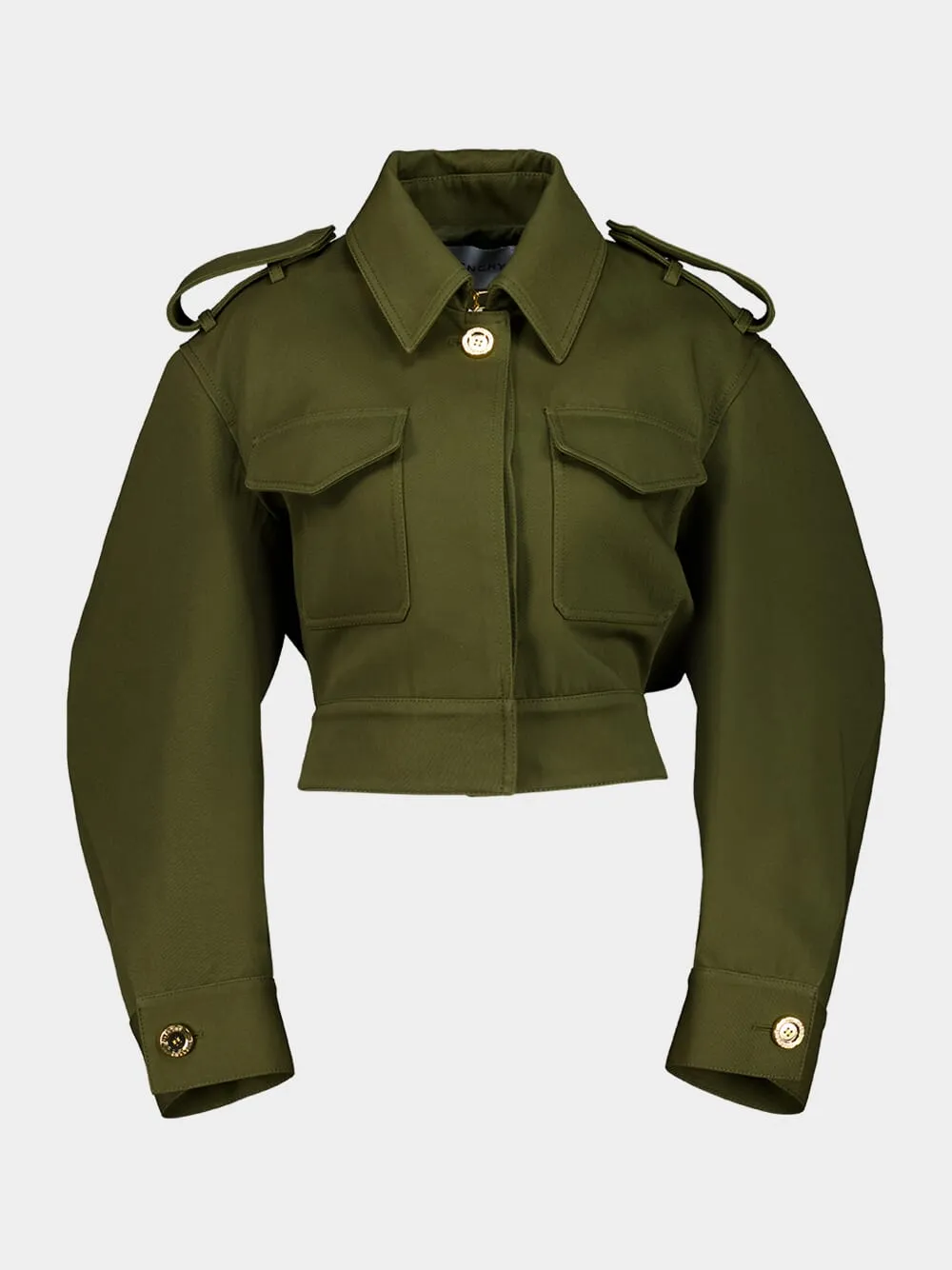 Cropped Utility Jacket in Khaki Cotton and Wool sold by Fashion Clinic