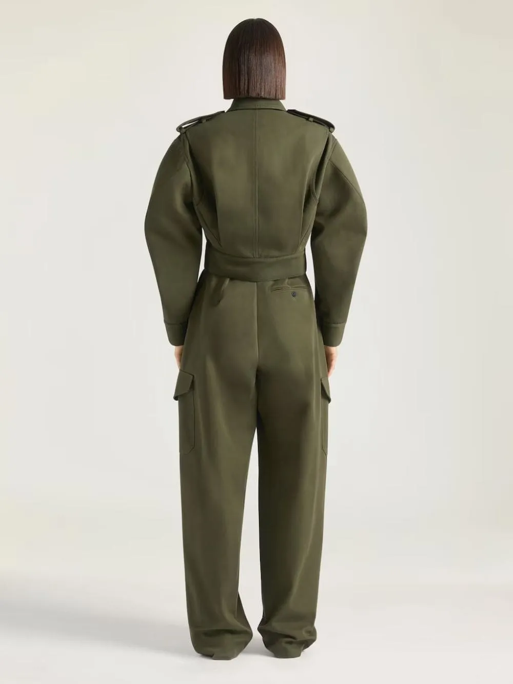 Cropped Utility Jacket in Khaki Cotton and Wool sold by Fashion Clinic product image thumbnail 4