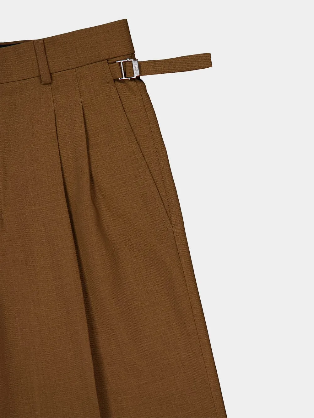 Hazelnut Brown Wool Tabs Wide Trousers sold by Fashion Clinic product image thumbnail 5