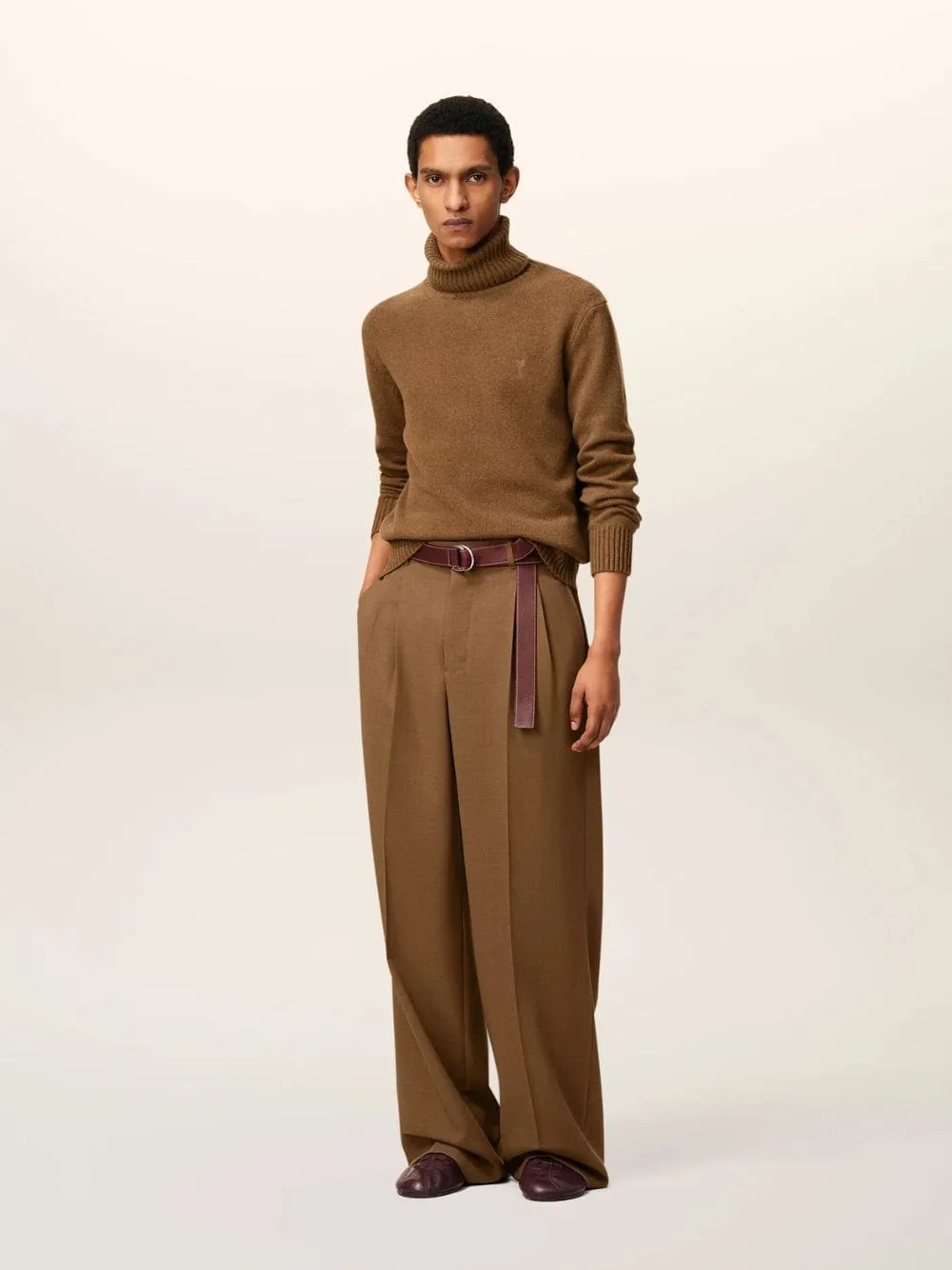 Hazelnut Brown Wool Tabs Wide Trousers sold by Fashion Clinic product image thumbnail 2