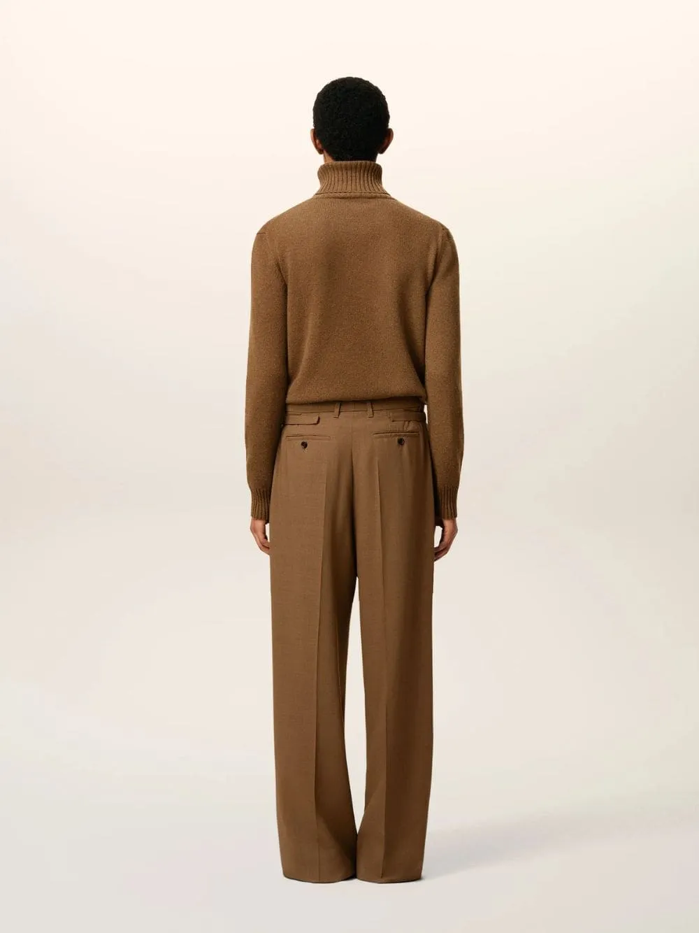 Hazelnut Brown Wool Tabs Wide Trousers sold by Fashion Clinic product image thumbnail 4