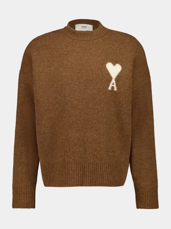 Hazelnut Brown Alpaca Ami De Coeur Crewneck Sweater sold by Fashion Clinic